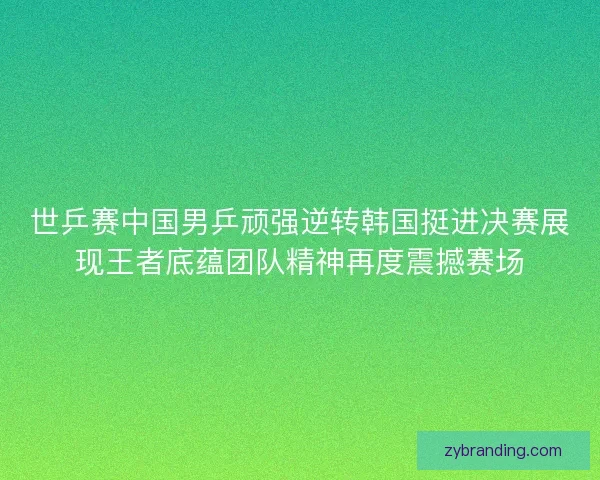 世乒赛中国男乒顽强逆转韩国挺进决赛展现王者底蕴团队精神再度震撼赛场