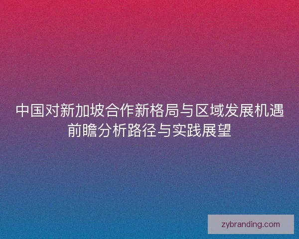 中国对新加坡合作新格局与区域发展机遇前瞻分析路径与实践展望